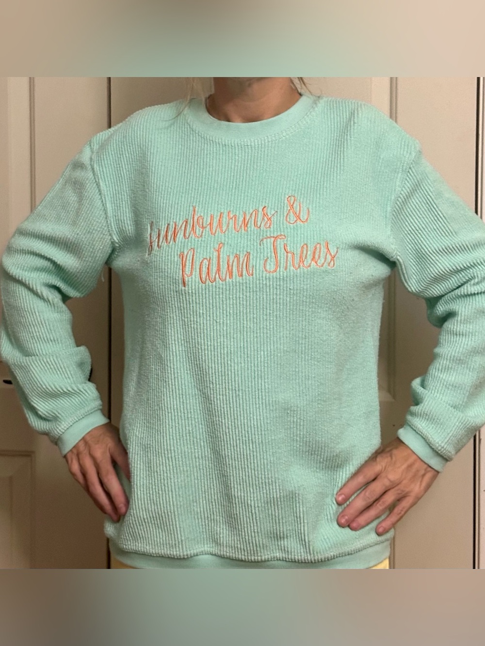 Mint 'Sunburns & Palm Trees' Embroidered Women's Sweater